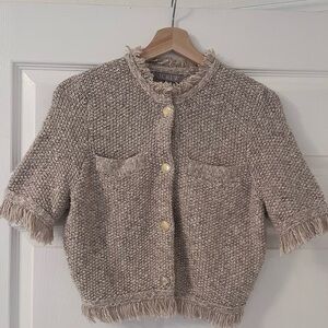 J. Crew Kids Tan Knit Blazer with Fringe
